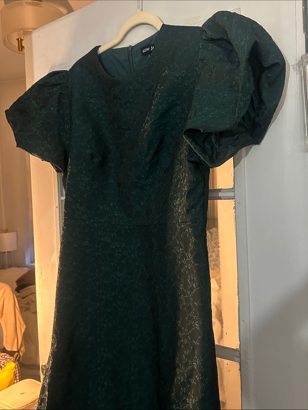 Sister Jane Dark Green Puff-Sleeve Midi Dress